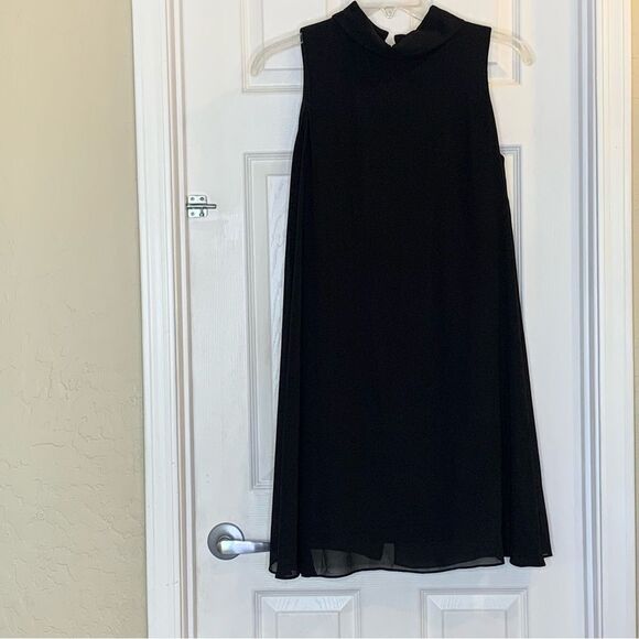 Vince Camuto Mock-Neck Chiffon Shift Dress Black Size 12 - Picture 2 of 13